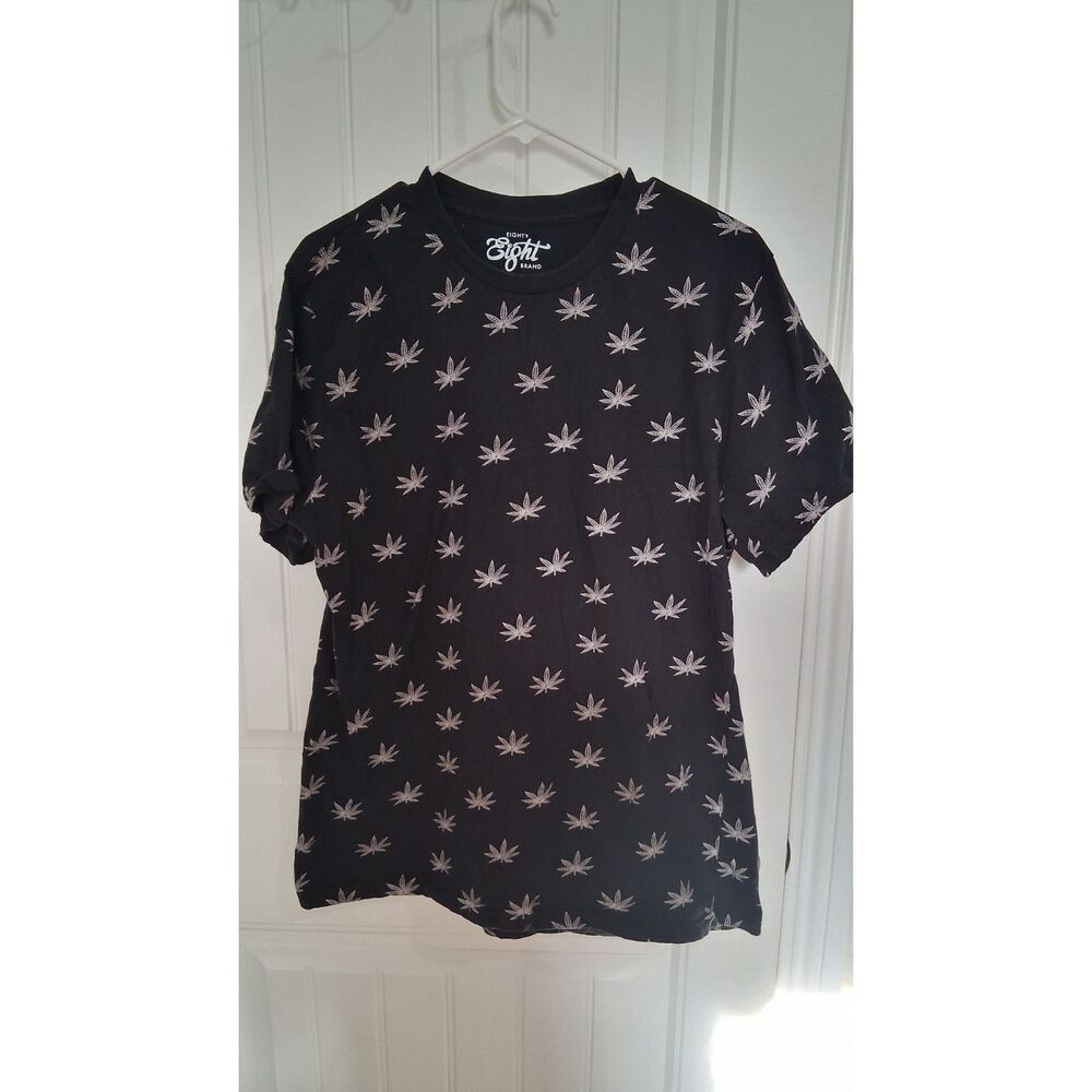 Eighty Eight Brand Men’s XL Black Leaf All Over Print T-Shirt 100% Cotton